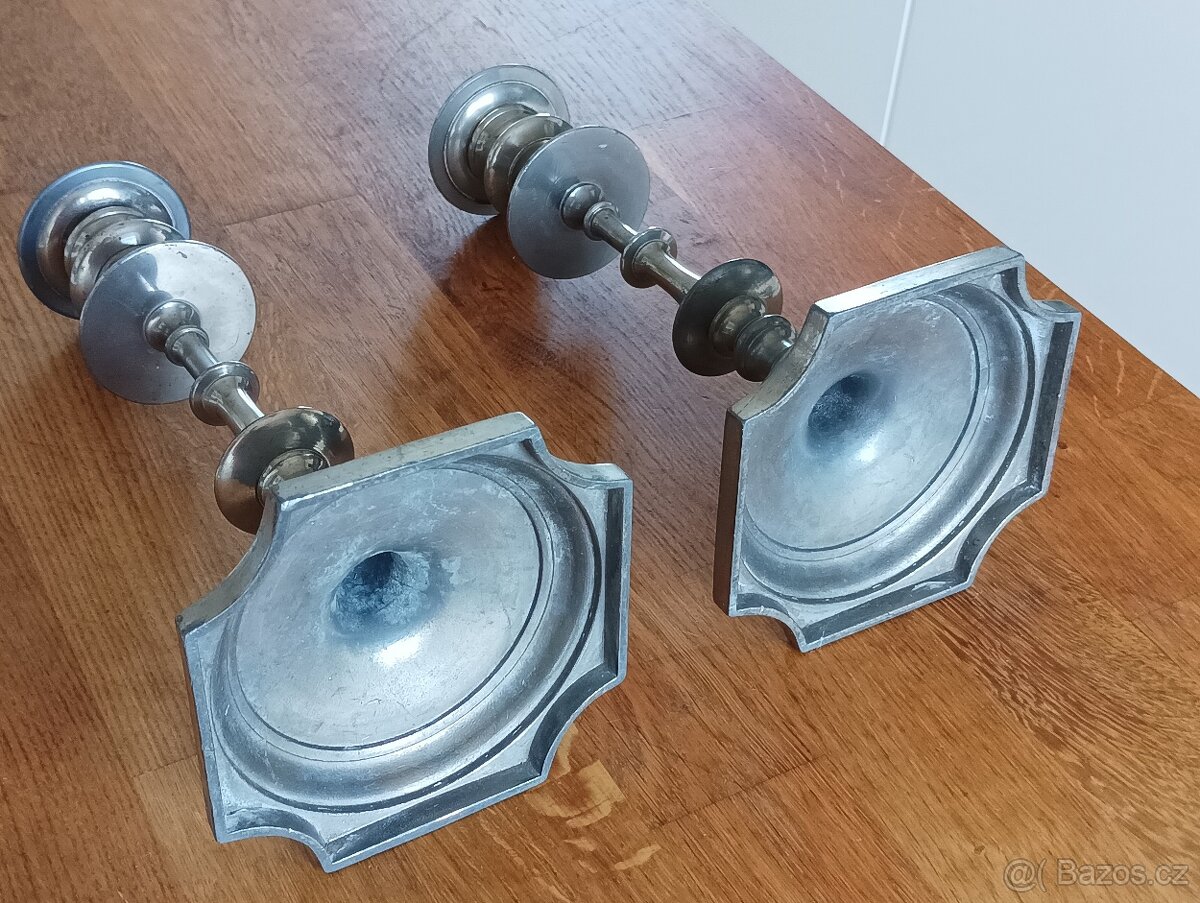 ART DECO KOVOVÉ PÁROVÉ SVÍCNY FRANCIE - 9