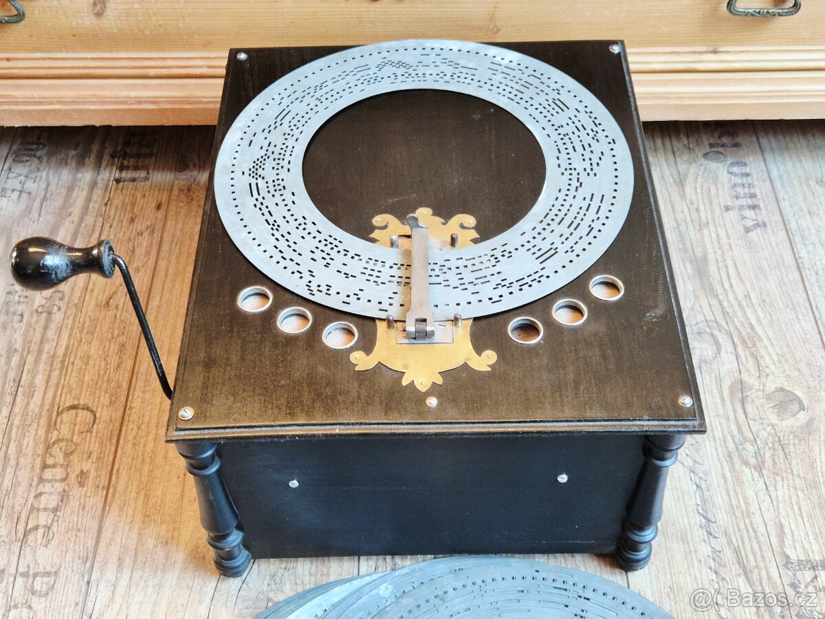 Starožitný hrací stroj, flašinet Ariosa, 1898, Německo - 9