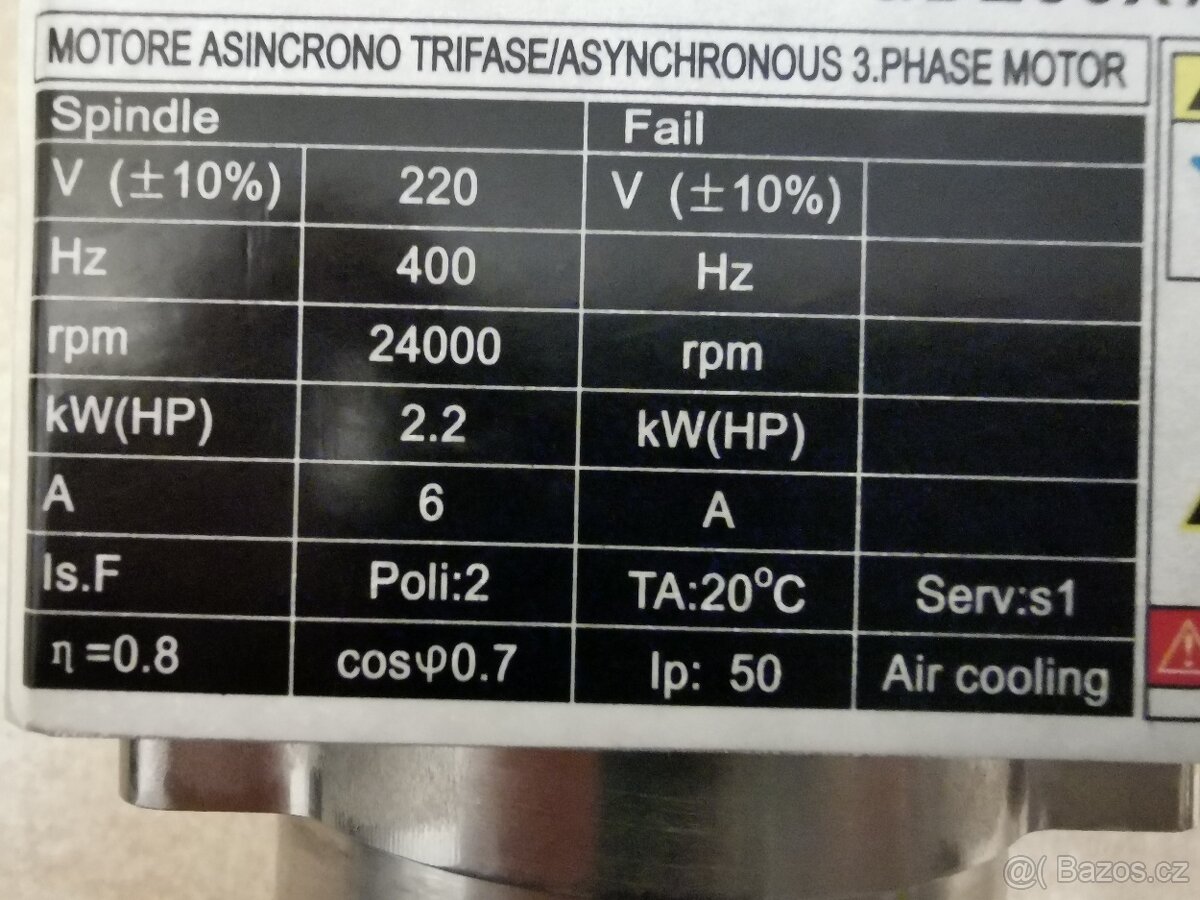prodám vřeteno 2.2Kw+měnič+kleštiny - 9