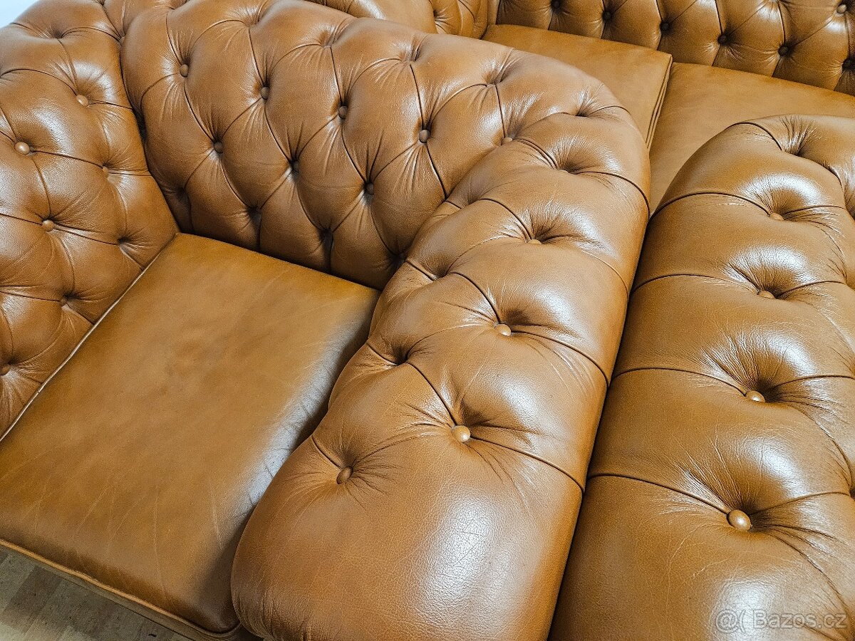 CHESTERFIELD ŠTÝL,BLEDO HNEDÁ KOŽENÁ SÚPRAVA - 9