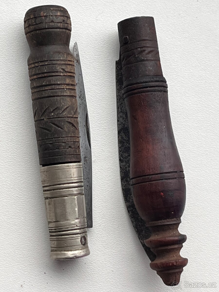 Staré nože s dřevěnou rukojetí – původní stav, 2 ks - 9