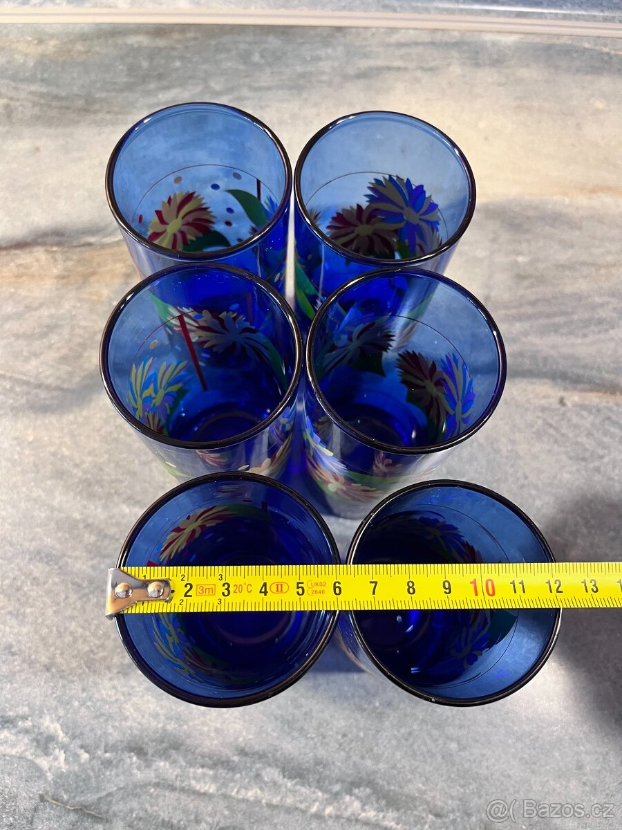 Sada 6 modrých sklenic Modré skleničky Květiny - Chvaletice - 9