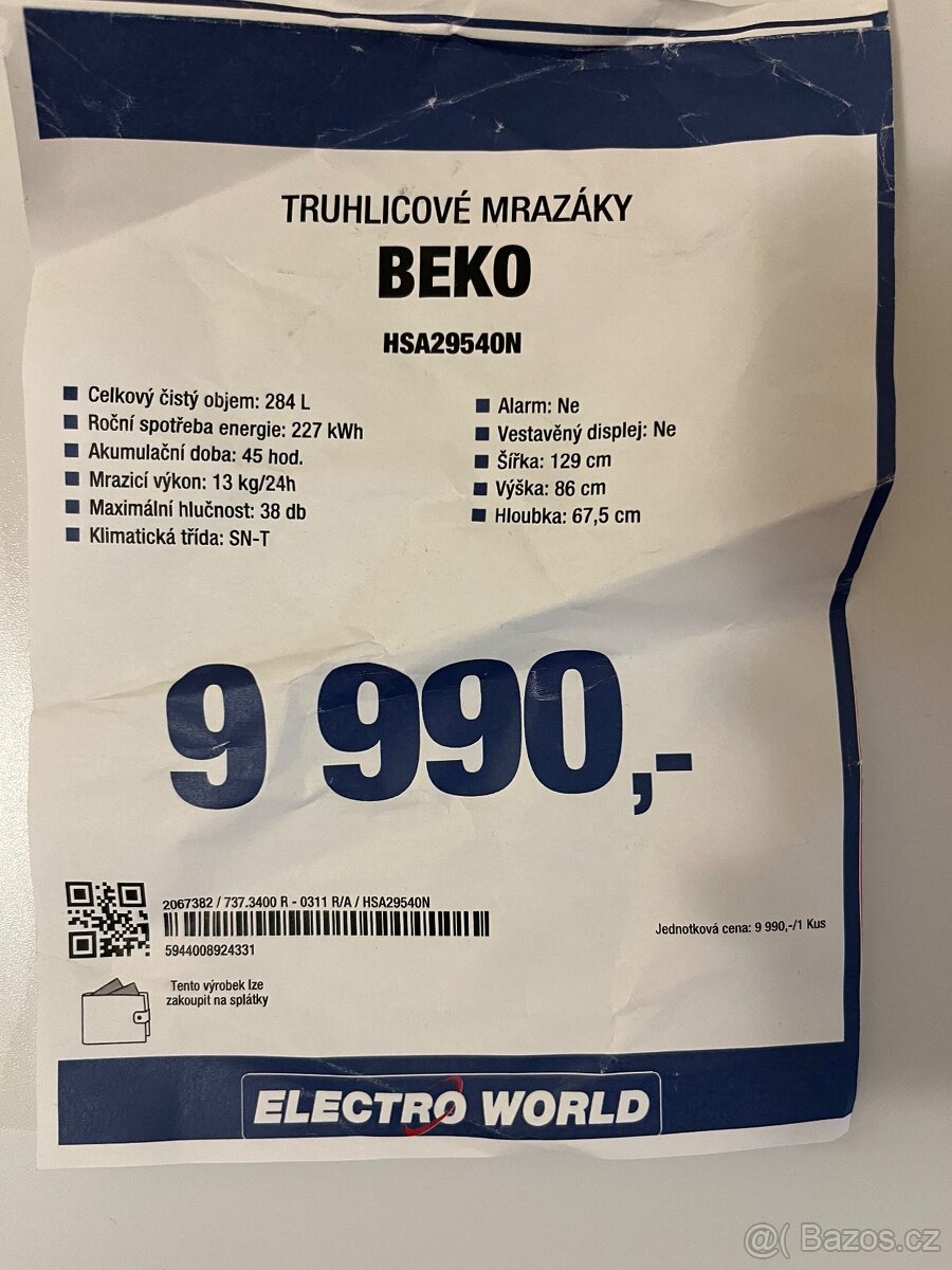 Truhlicový mrazák BEKO, 284 L - 9