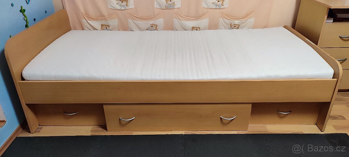 Postel s úložným prostorem, roštem a matrací 90x200 cm - 9