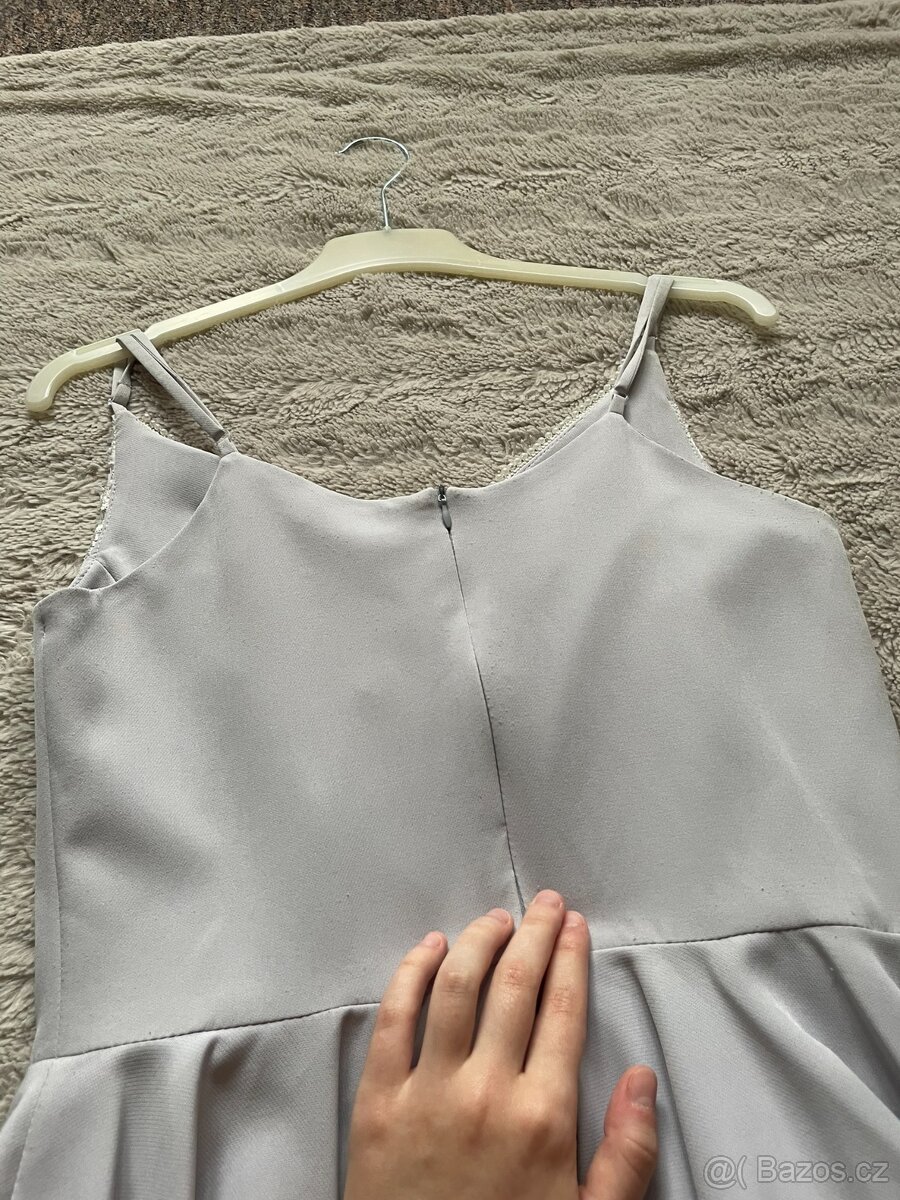 Plesové společenské krátké šaty se zdobením - bílé/šedé - 9