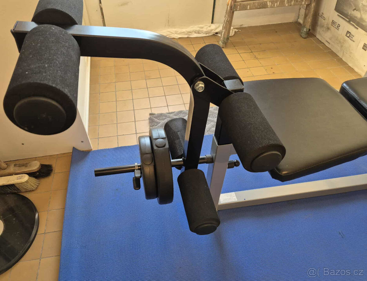 Posilovací bench lavice s dvouruční činkou a zavážíma - 9