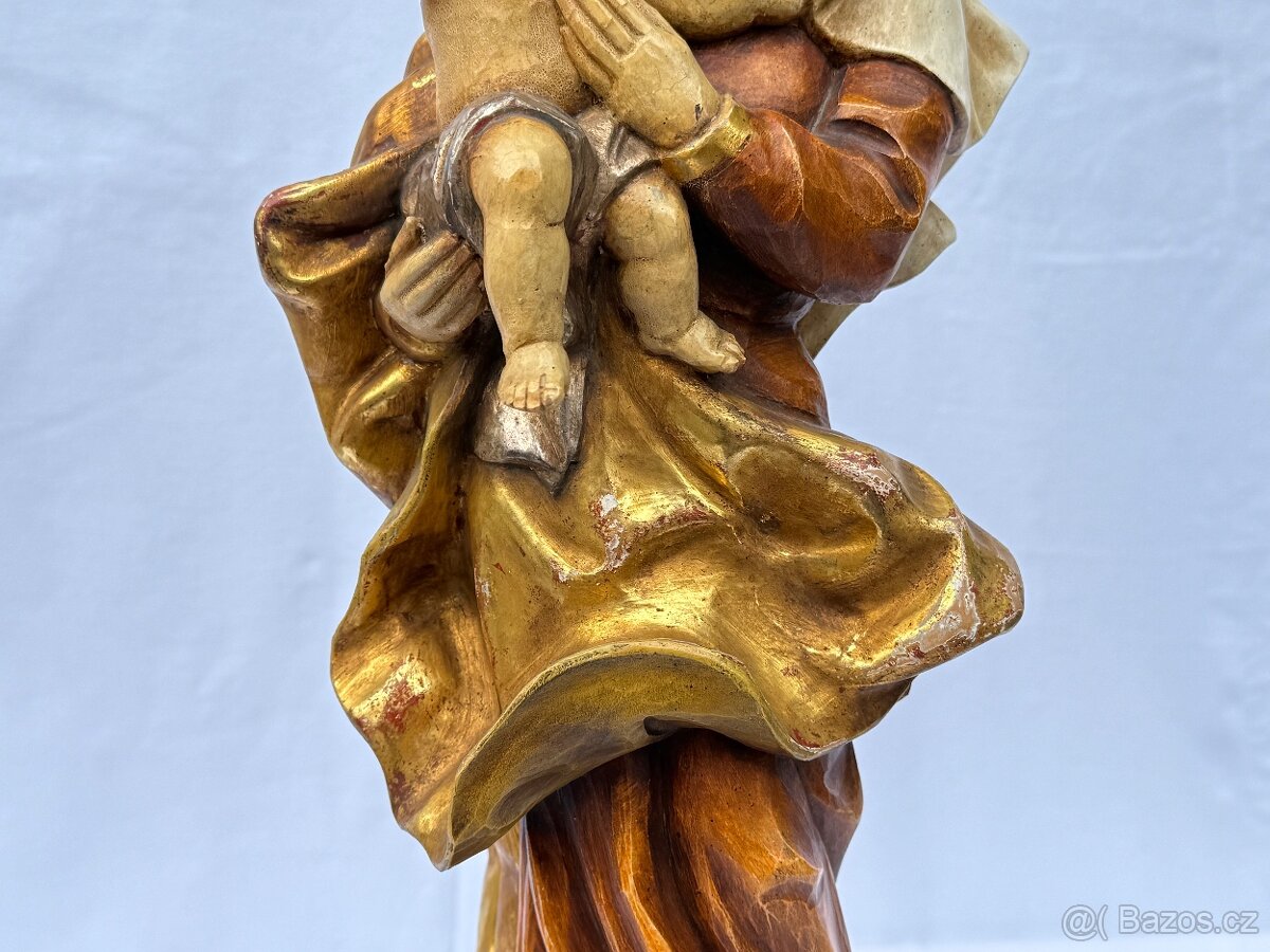 Dřevěná socha Panna Marie s Ježíškem polychromie - 9