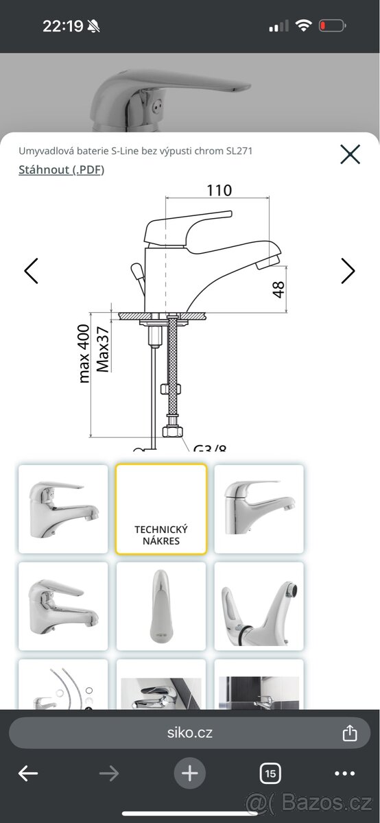 Umyvadlová baterie S-Line bez výpusti chrom SL271 - 9