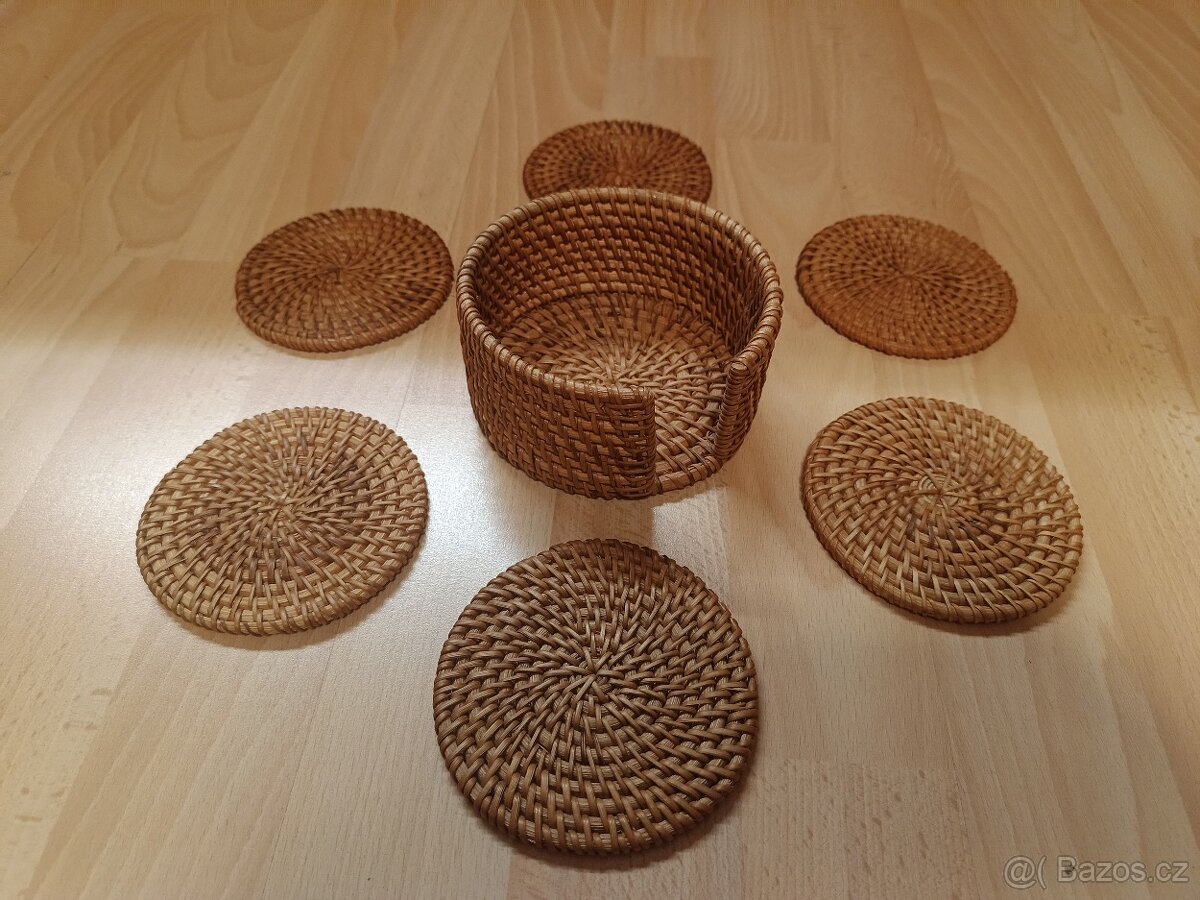 Ratanový proutěný košík, podstavec, podtácky - 9