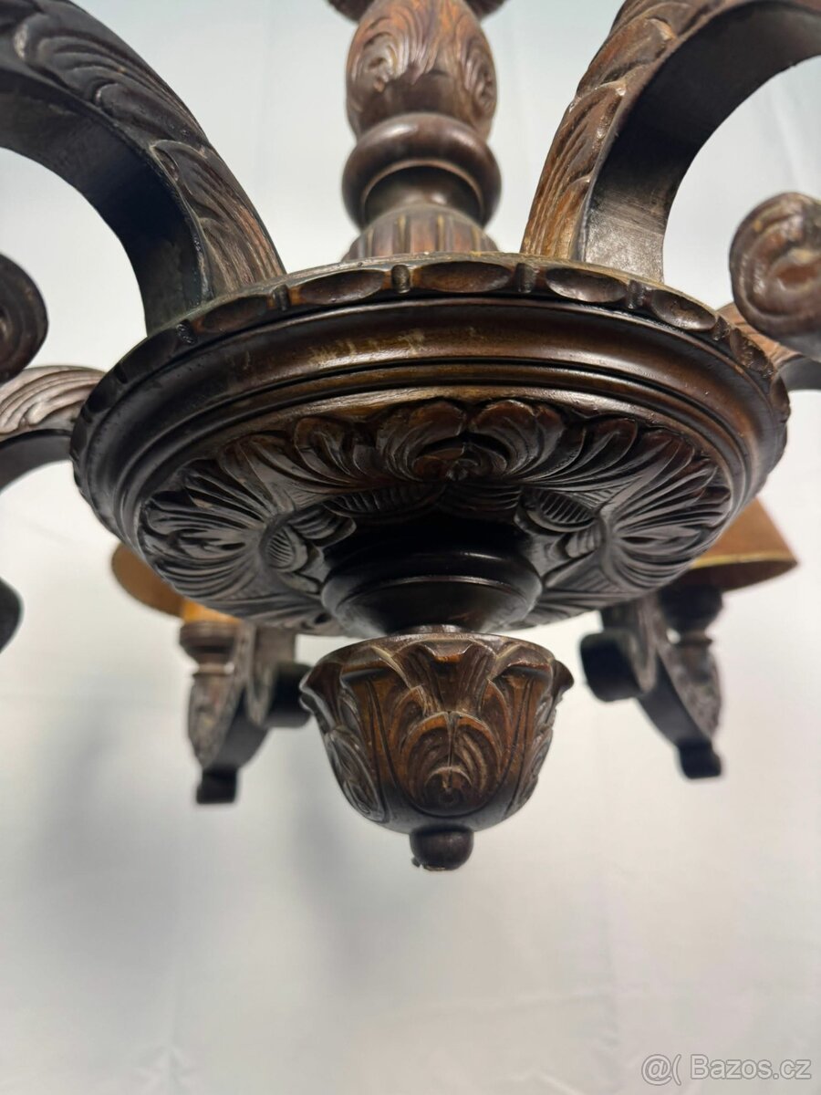 Masivní dřevěný starožitný lustr (136025) - 9