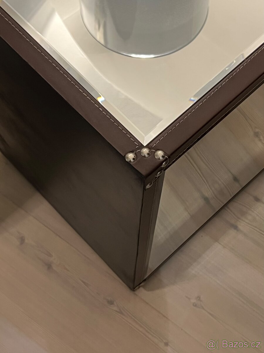Zrcadlová komoda – 3 zásuvky, kožené detaily, krásný stav - 9