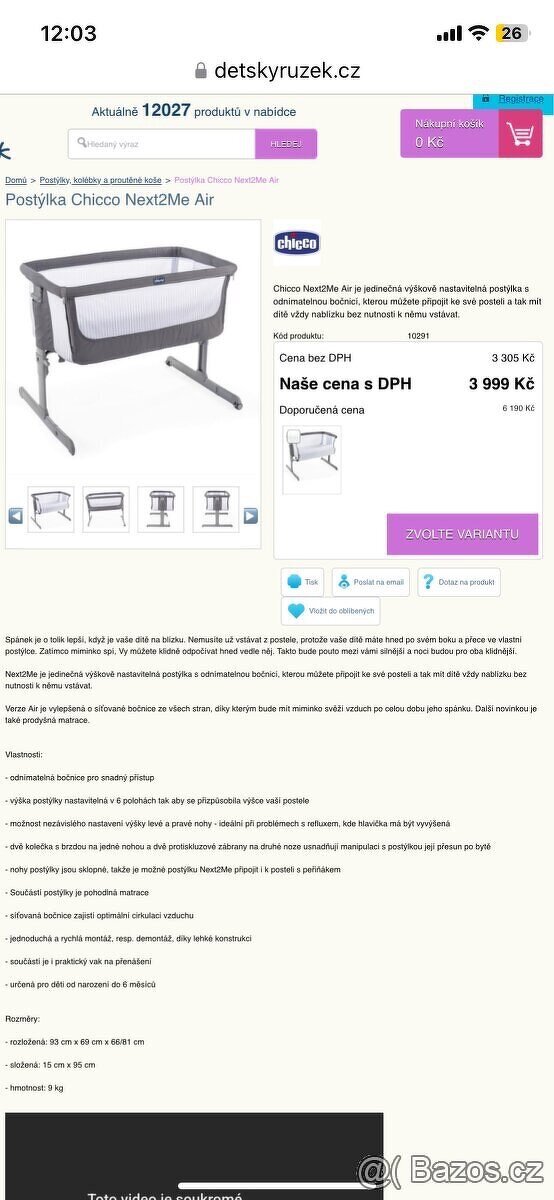 Přístavná postýlka k posteli Chicco Next2Me Air - 9