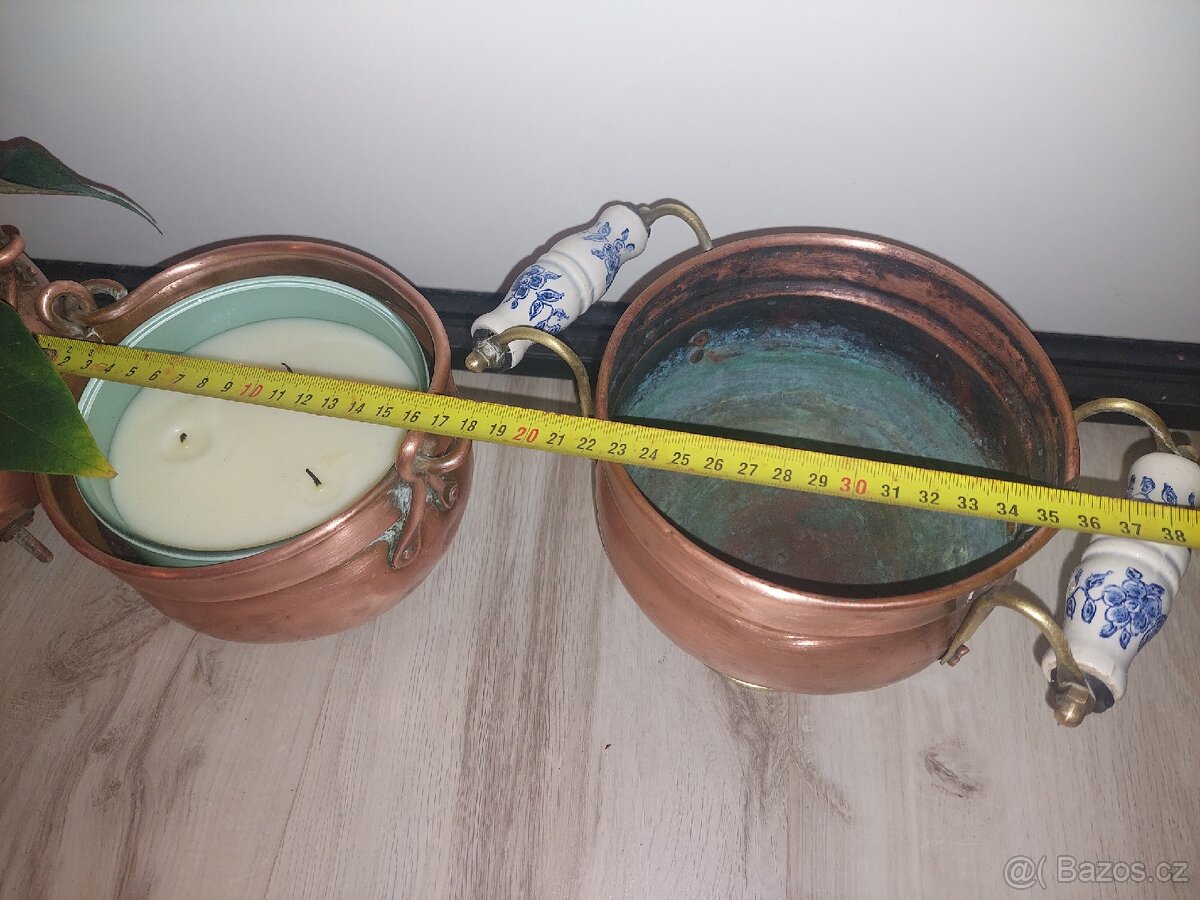 Staré MOSAZNÉ A MĚDĚNÉ NÁDOBY+kotlíky - 9