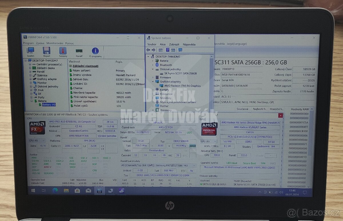 HP Probook 745 G3 / AMD PRO A10-8700B / 8 GB RAM/ 256 GB SSD - 9