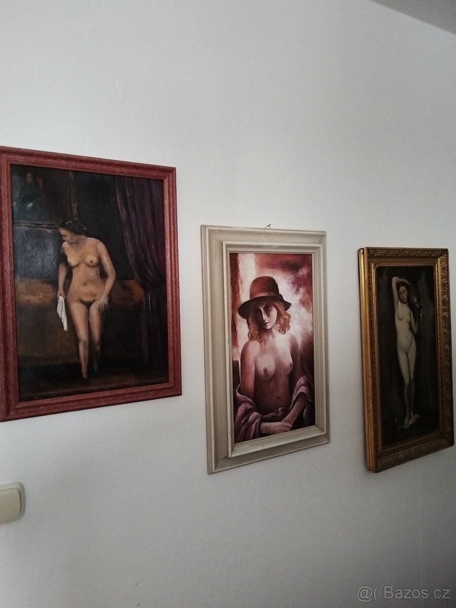 obraz DÍVKA V KLOBOUKU, akt, olej, nesignováno - 9