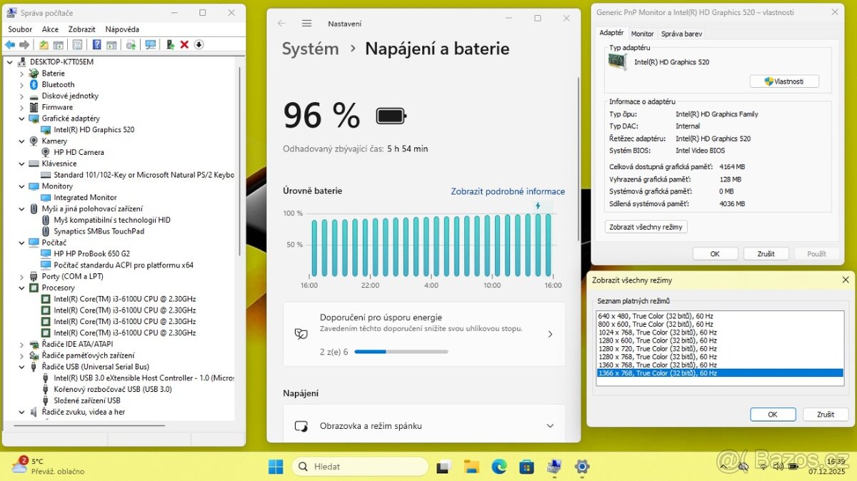 HP PROBOOK 650 G2 /i3-6100/8GB/SSD256GB/WEBCAM/WIN11/ZÁRUKA - 9
