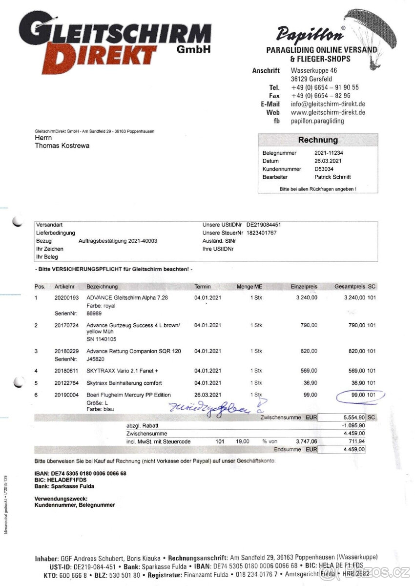 Kompletní sada Paraglider Advance Alpha (sedák, záchranný pá - 9