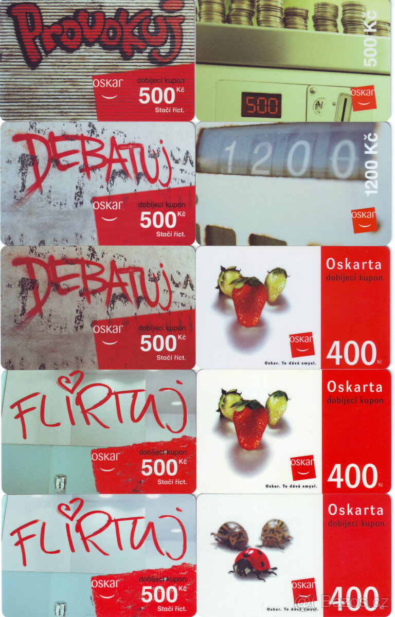 Staré dobíjecí kupóny na mobilní telefon, celkem 96 kusů - 9