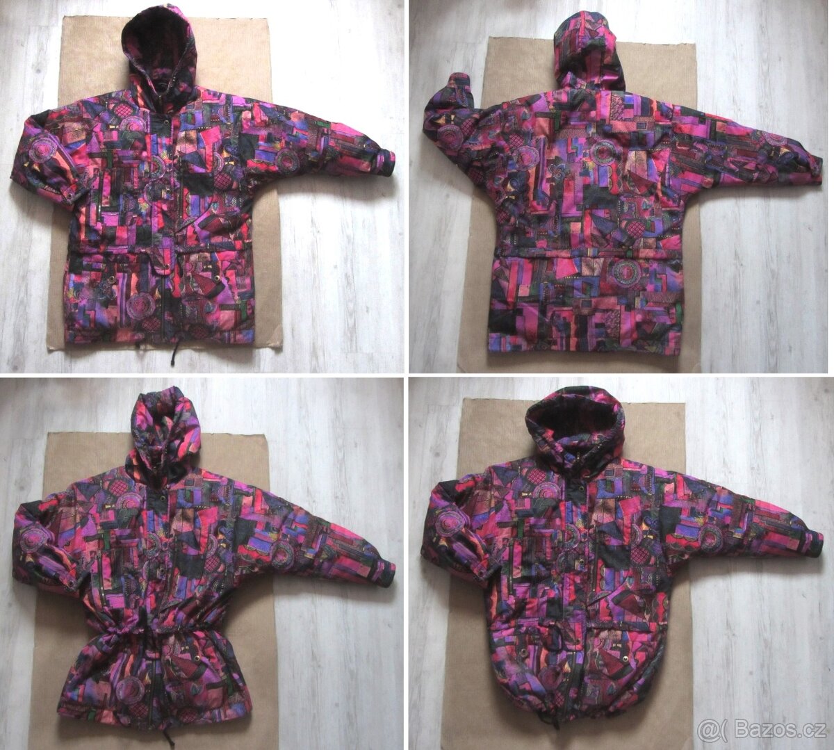 Vintage 80s teplá zimní bunda s barevným vzorem - 9