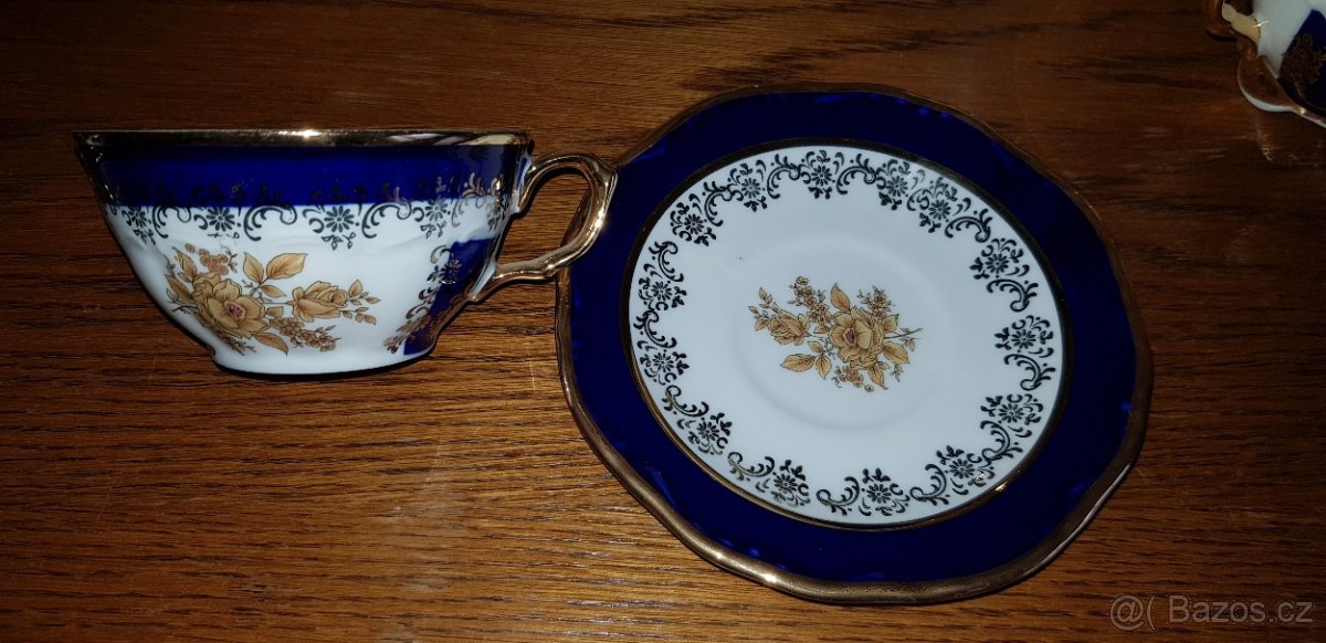 Čajová souprava kobalt zlatá růže a kosatec - 9
