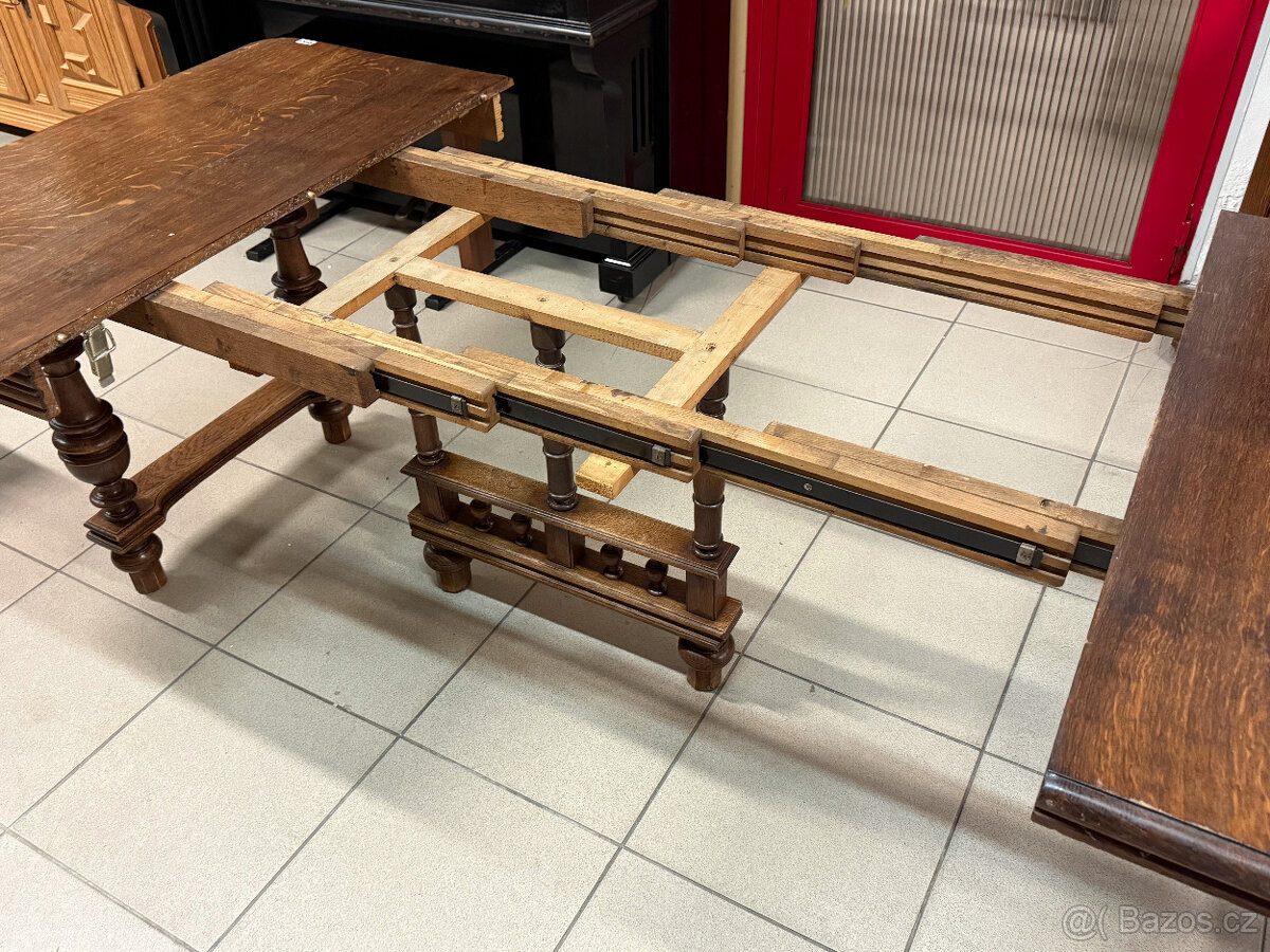 dvakrát historický set dubového stolu a šesti židlí - 9