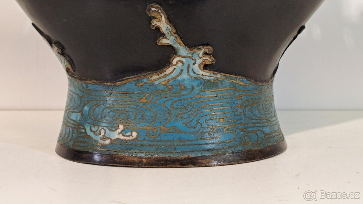 UNIKÁT-Velká starožitná cloisonné bronzová kadidelnice/lampa - 9