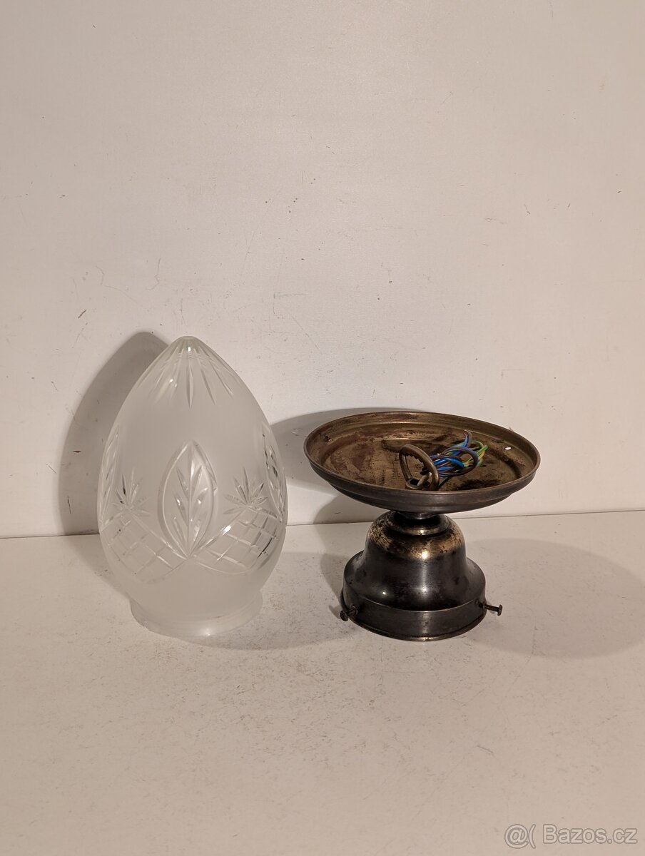 mosazný secesní lustr vybrušované matové stínidlo až 2ks - 9