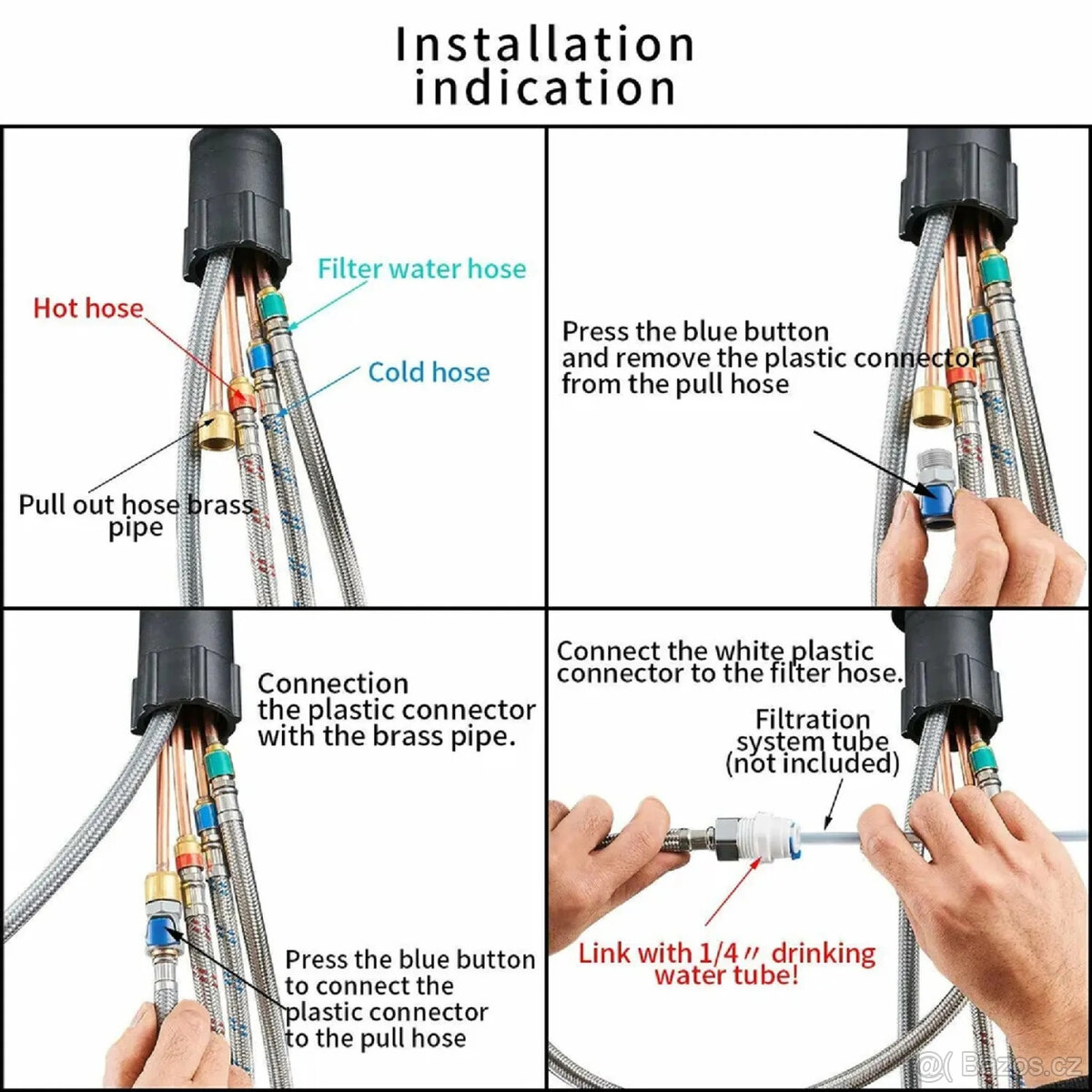 3-cestná kuchyňská baterie, černá, výsuvná - 9