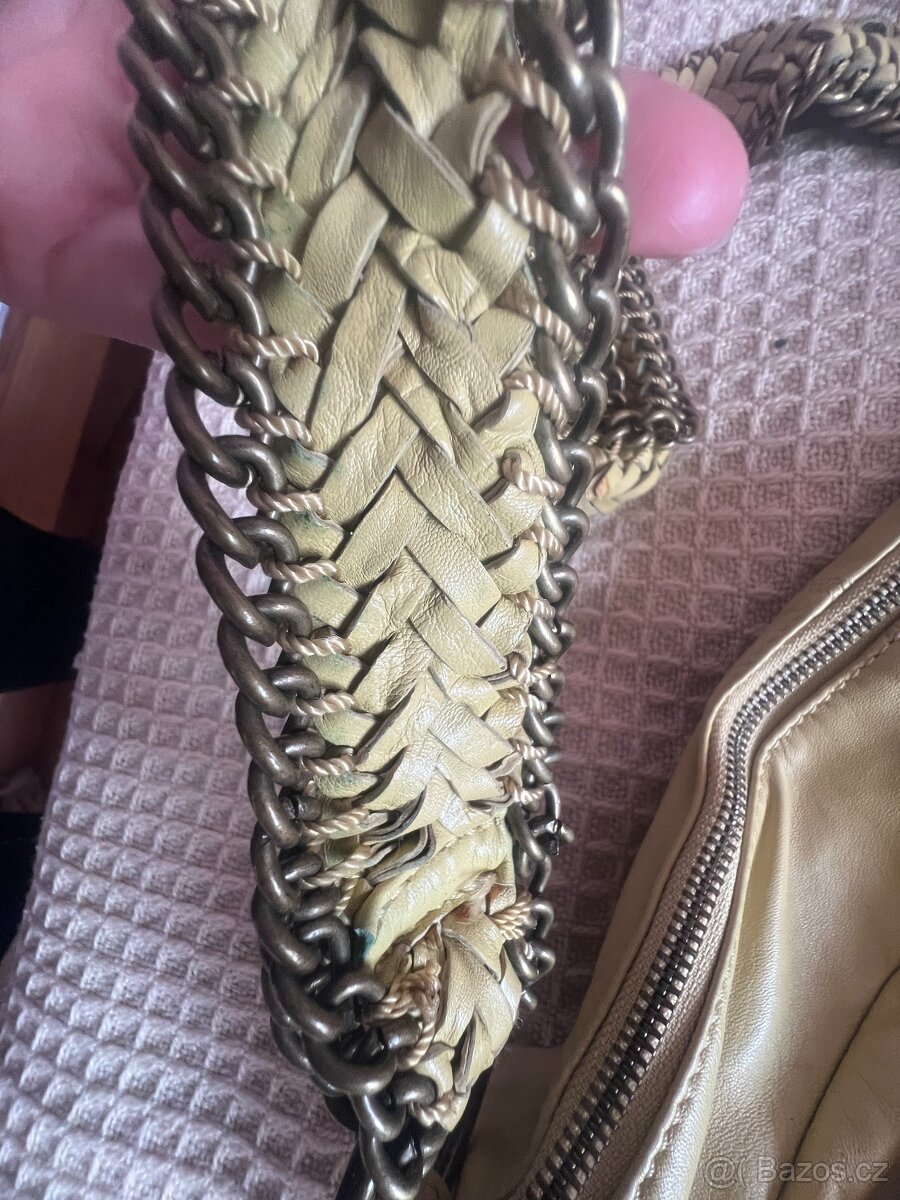 Kožená kabelka/brašna/taška žluto/zelená - 9