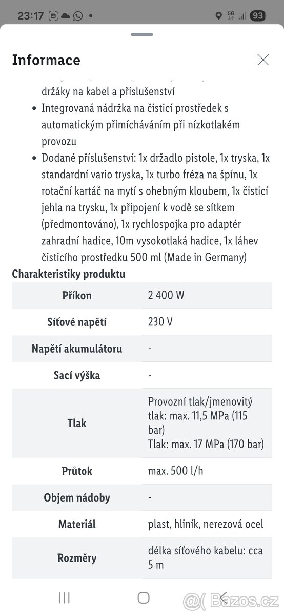 Elektrický vysokotlaký čistič (vapka) PHD 170 - 9