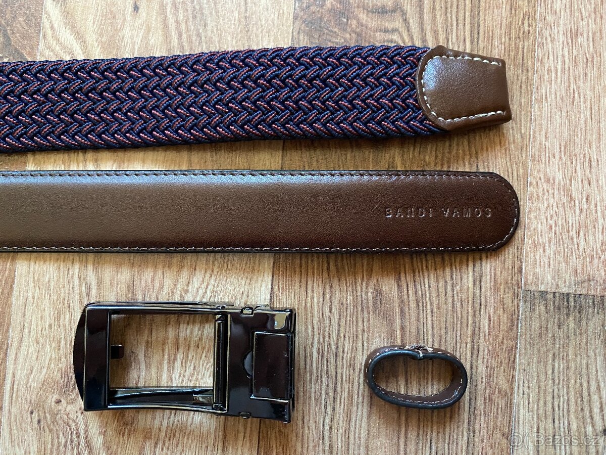 Nový dárkový set opasků BANDI - hnědý kožený, vínový pružný - 9