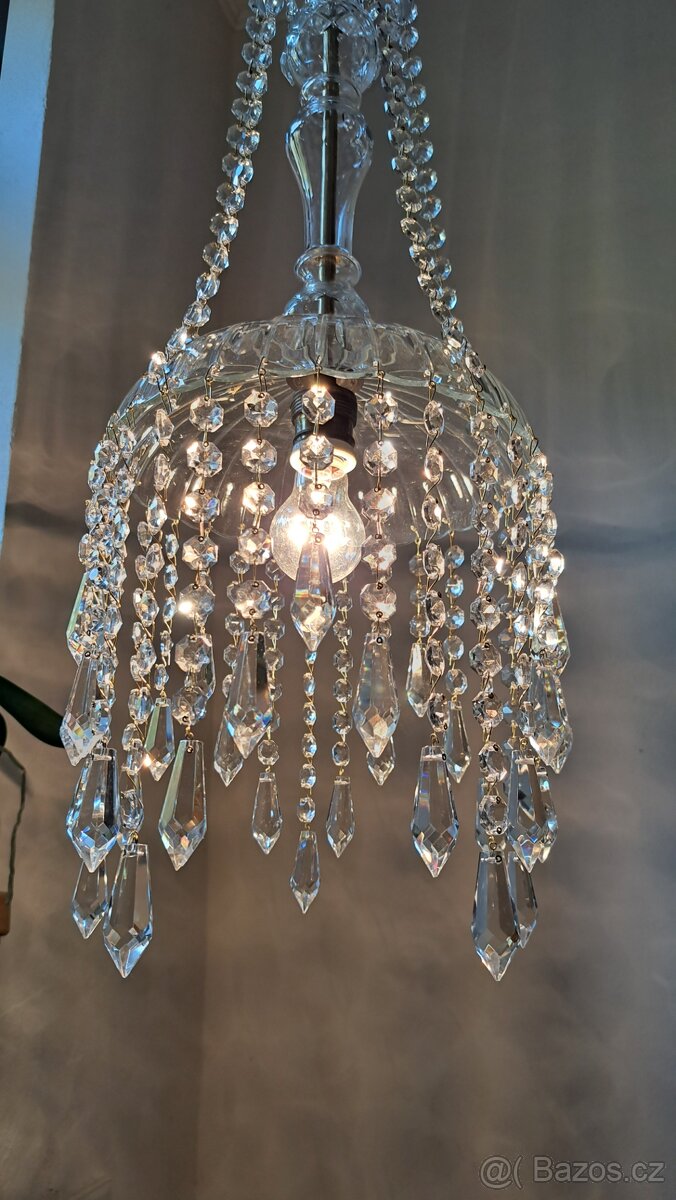 Starožitný celoskleněný lustr, lustřík - 9