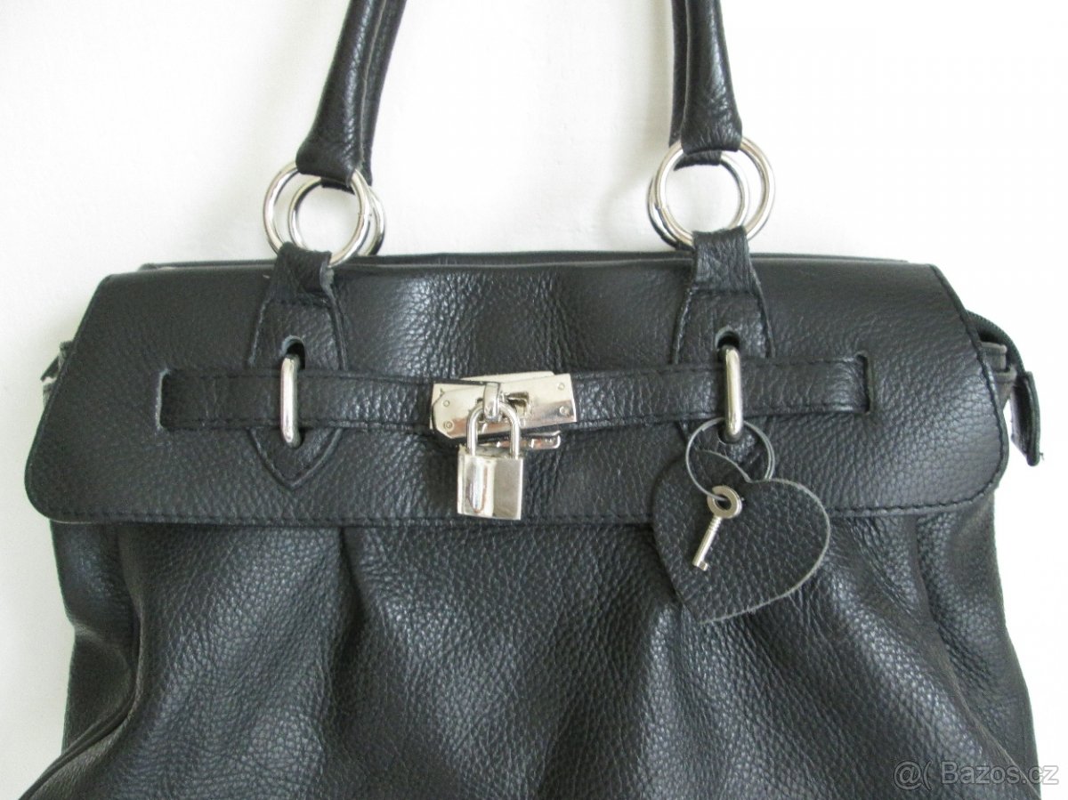 Kabelka styl Birkin, černá kůže. P R O D Á N O - 9