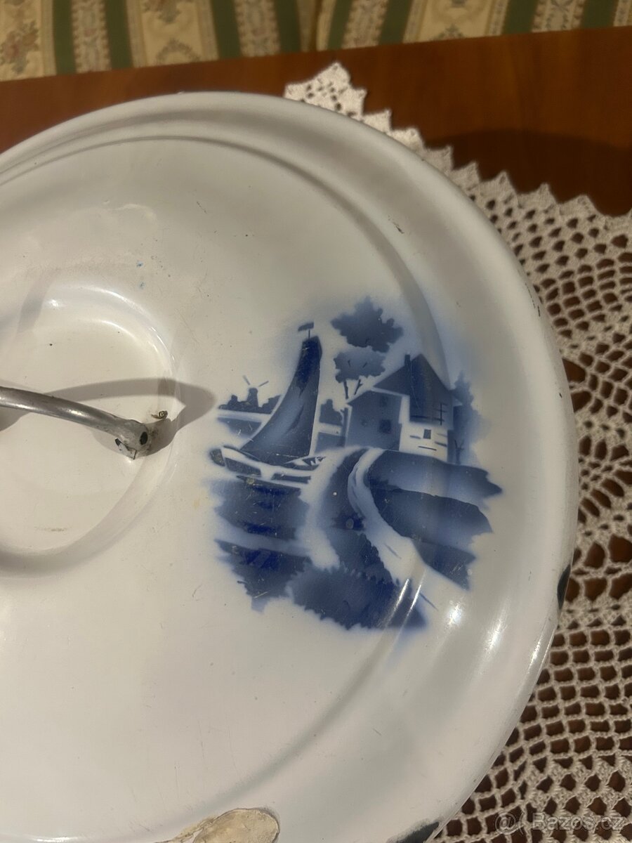 Starožitný smaltovaný velký chlebník - 9