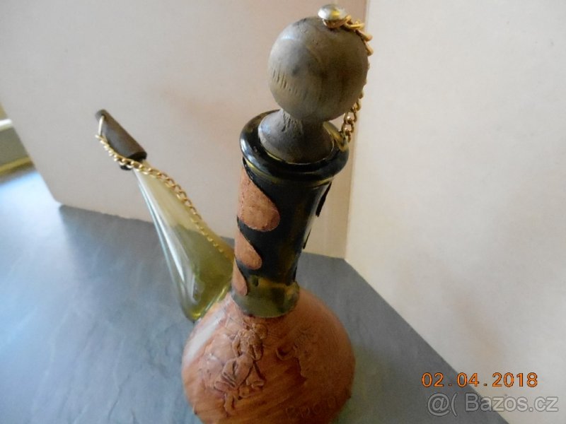 KARAFA SKLO KŮŽE DŘEVO - 9