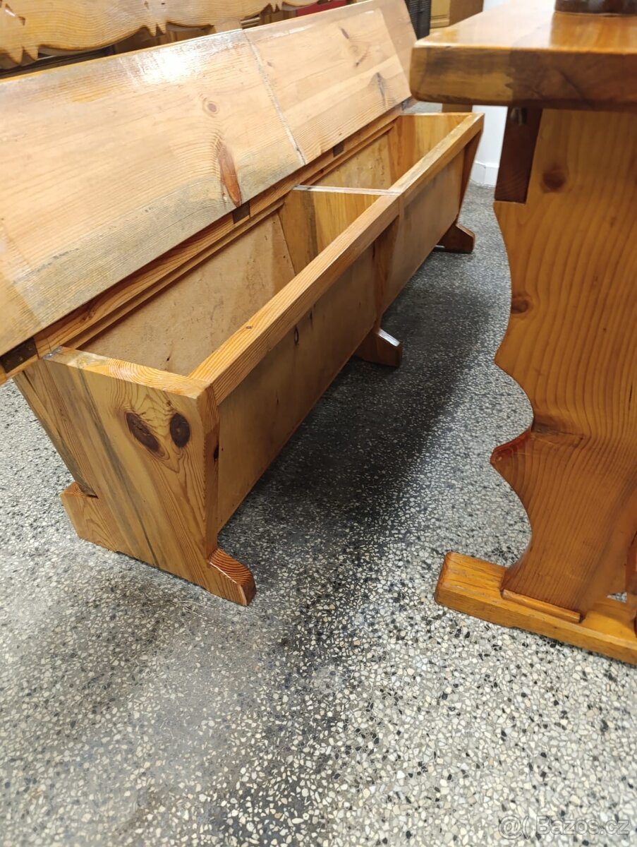 Selský jídelní set, stůl, lavice, židle, nábytek z masívu - 9
