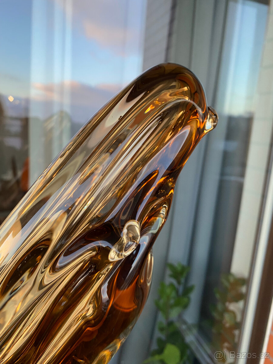 Žardiniéra Red Core 36 cm, medové hutní sklo, J. Beránek - 9