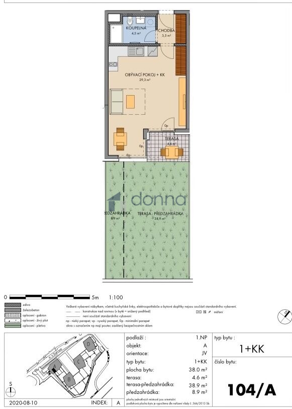 Pronájem bytu 1+kk, 38m2, ve 2. NP v novostavbě, zahrada, pa - 9