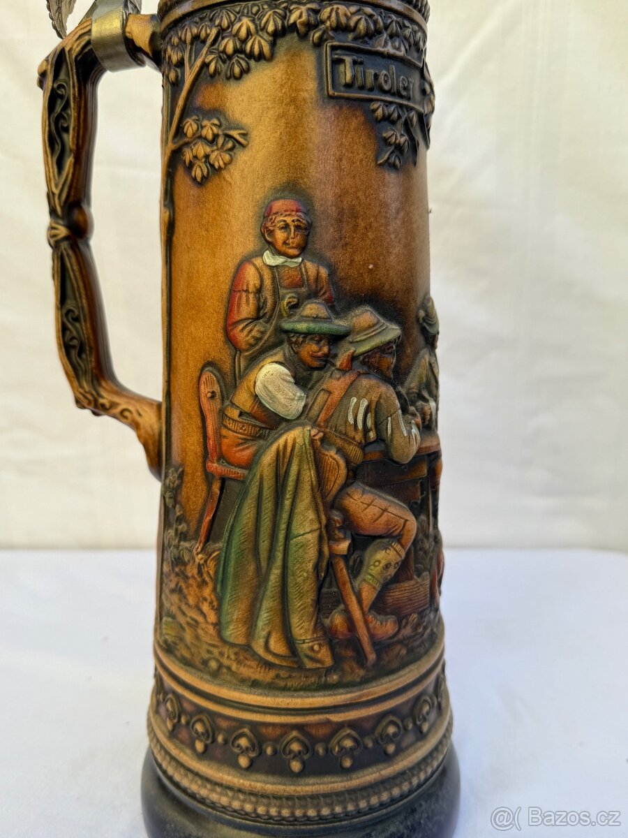 Veliký XXL kameninový korbel myslivecký motiv na 2 litry - 9