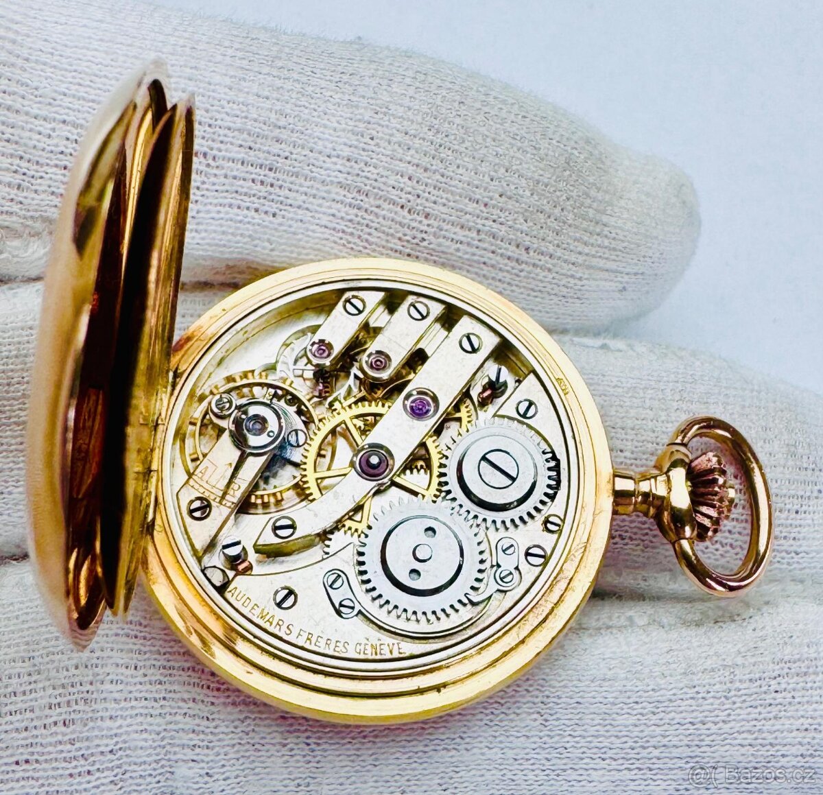 14K CELO ZLATÉ TŘÍPLÁŠŤOVÉ KAPESNÍ HODINKY AUDEMARS FRERES - 9