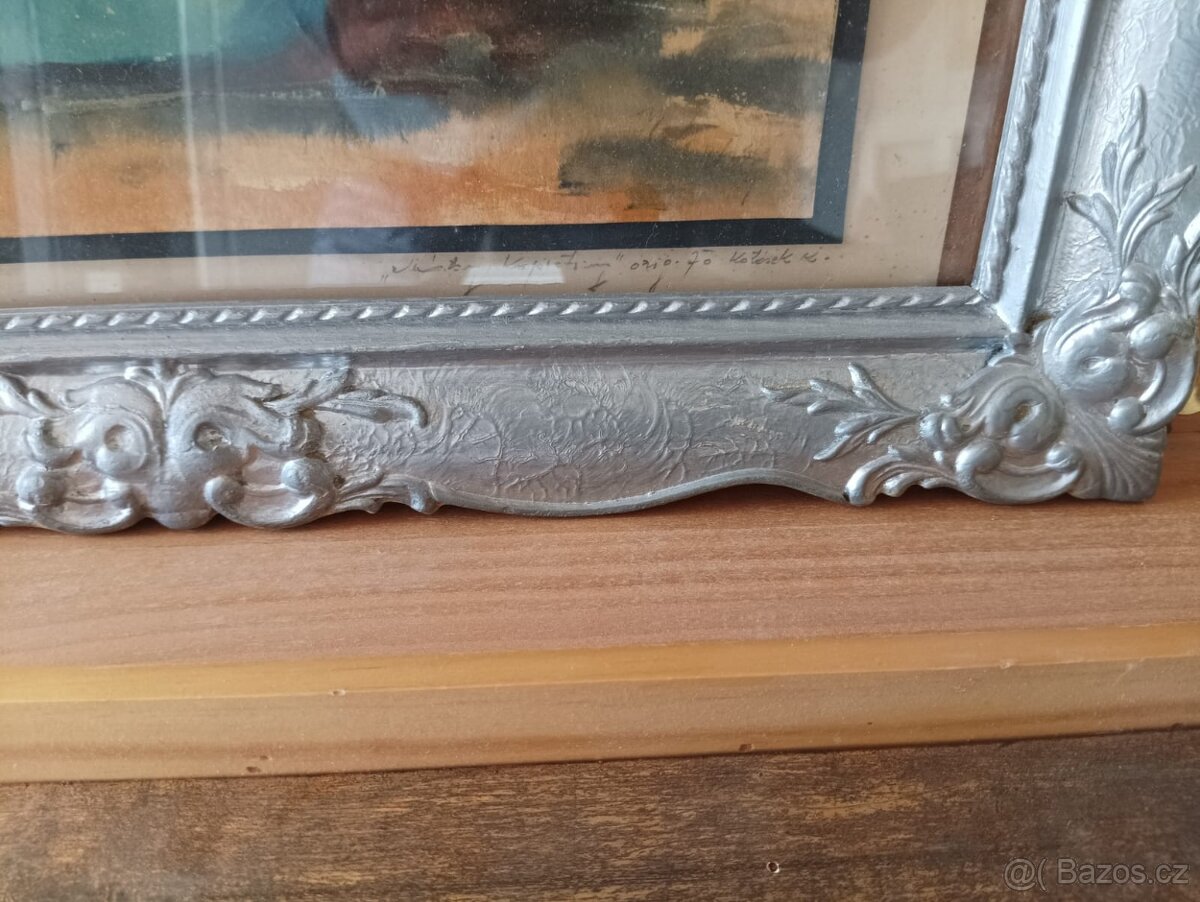 OBRAZ OLEJ V DŘEVĚNÉM VYŘEZÁVANÉM RÁMU SIGNATURA - 9