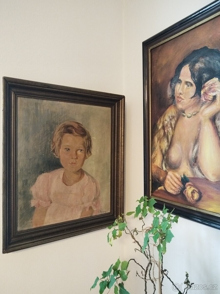 obraz HOLČIČKA V RŮŽOVÝCH ŠATECH, olej, B. Radová - 9