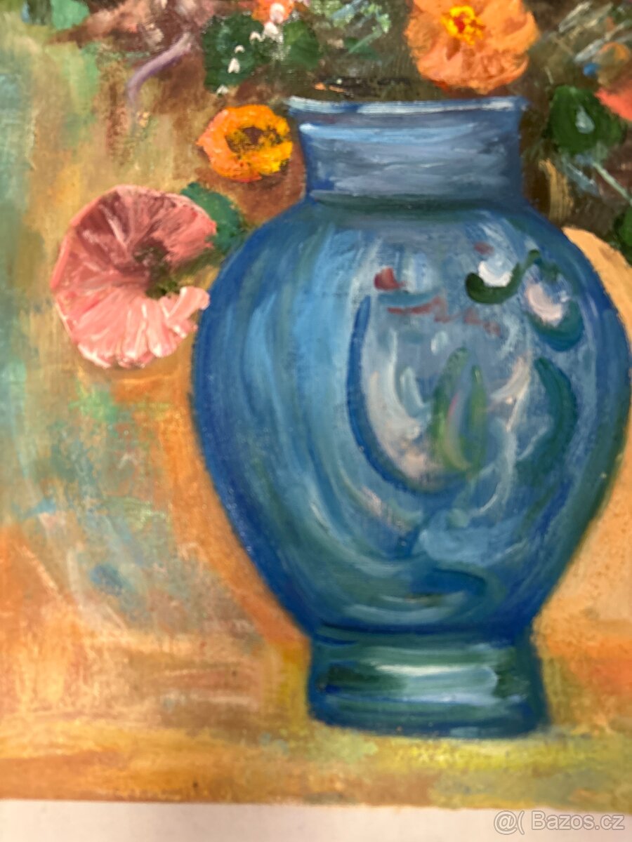 kvety v tyrkysove vaze - olejomalba 61 x 76 cm - 9