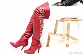 Vysoké kožené kozačky nad kolena pravá kůže EU 38 Pleaser - 9