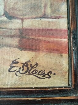 obraz PRODAVAČKA KVĚTIN, olej, sign. E. Blaces cca. 1880 - 9