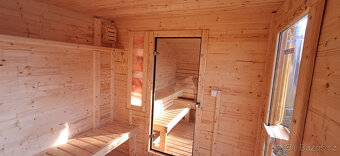 Venkovní oválná sauna s panoramatickým oknem s odpočívárnou - 9