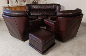 Kožená, Chesterfield sedací souprava 3+1+1+ taburet. TOP - 9