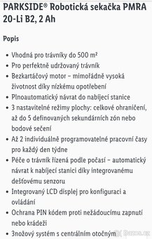 Aku robotická sekačka Parkside na 500 m2 nová - 9