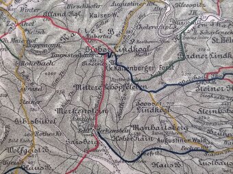 Rakousko-Uhersko r.1891 turist. mapa Vídeň ský les Baden Lax - 9