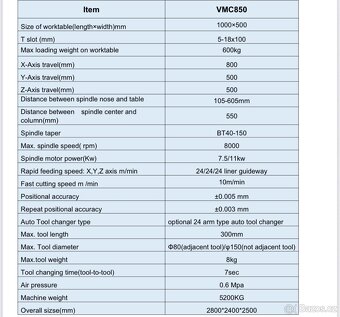 CNC frézka 3-osy, VMC850 - 9